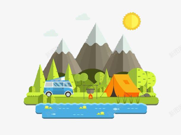 农庄夏日风情png免抠素材_88icon https://88icon.com 大山 巴士 植物 汽车 风景