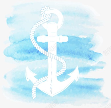 蓝色水彩船锚图标图标