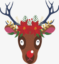 圣诞节可爱的驯鹿头矢量图素材