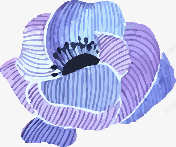 蓝紫相间花朵png免抠素材_88icon https://88icon.com 一朵 卡通 手绘 紫色 纹理 线条 花朵 蓝色
