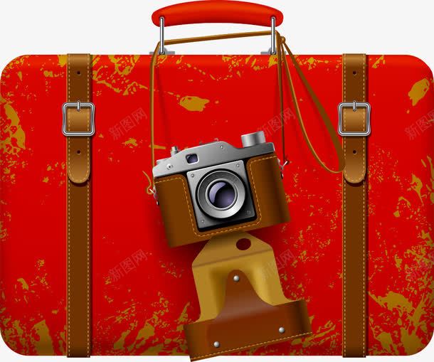 行李箱上的相机png免抠素材_88icon https://88icon.com 卡通相机 相机 矢量相机 红色行李箱 行李箱