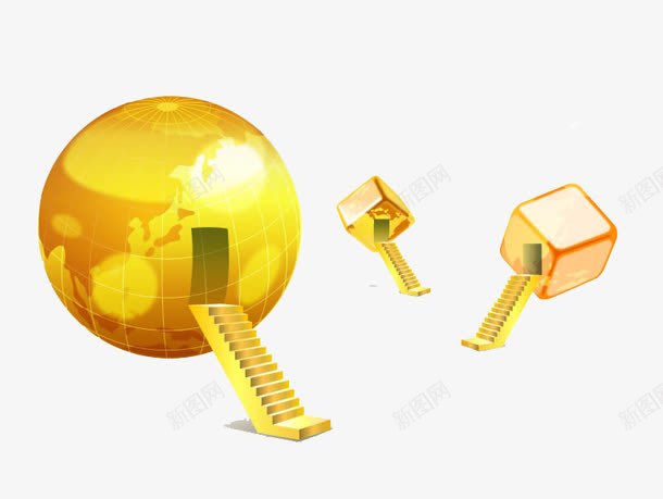 有质感的金属3D元素png免抠素材_88icon https://88icon.com 3D 元素 建筑 楼梯 金色