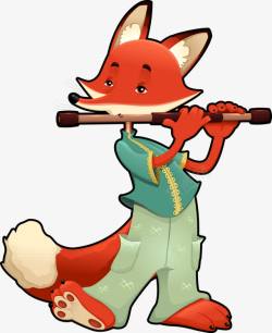 卡通吹笛子的狐狸素材