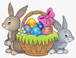 装饰图案彩蛋篮子与卡通兔子素材