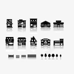 城市建筑剪影扁平化黑色剪影素材