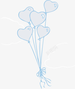手绘蓝色爱心气球矢量图素材