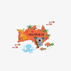 澳洲地图动物插画素材