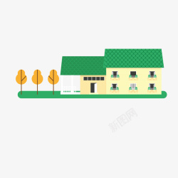 绿色卡通房屋和黄色植物矢量图素材