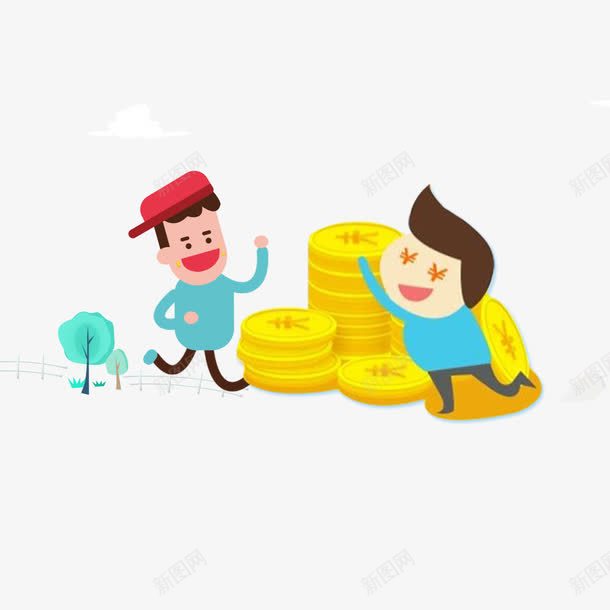 卡通装饰图案png免抠素材_88icon https://88icon.com 人物 卡通 卡通人物 吃金币 金币 钱 钱钱