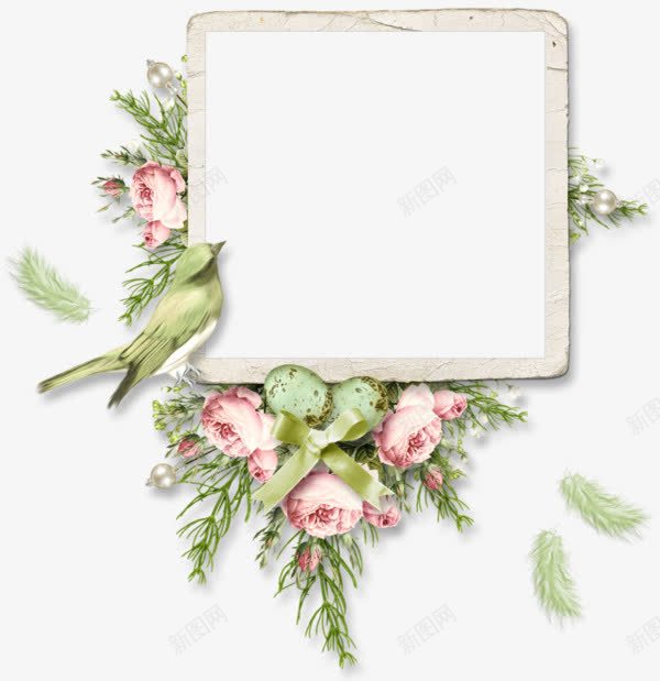 花朵绿叶方形边框png免抠素材_88icon https://88icon.com 方形边框 狗尾巴草 狗尾草 粉色玫瑰 绿叶装饰