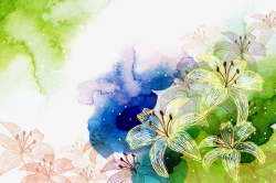 手绘花朵与水彩背景素材