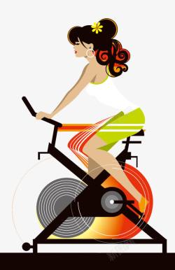 骑单车健身的女孩卡通素材