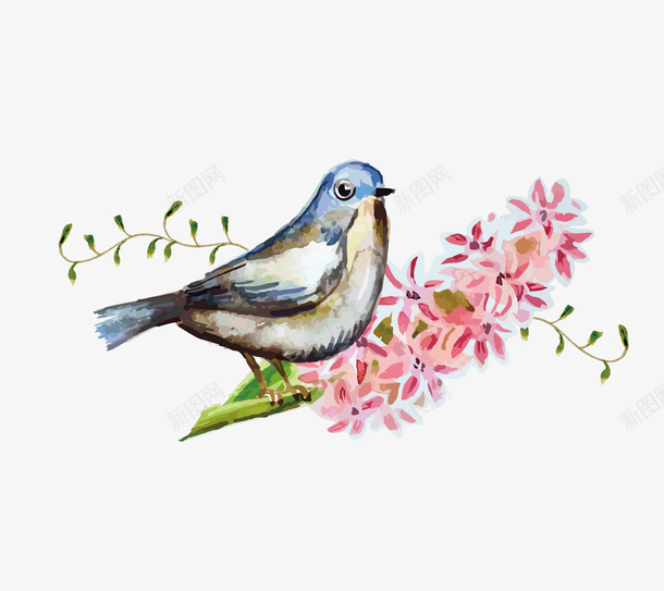 卡通精美的花朵与鸟png免抠素材_88icon https://88icon.com 创意 动漫动画 卡通手绘 可爱的鸟 唯美花朵 精美的花朵 绿叶