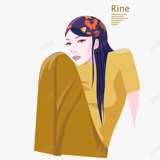 坐着的美女png免抠素材_88icon https://88icon.com 女性 时尚 美女 长发 黄色