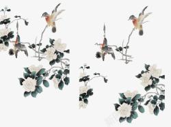涂鸦植物海报修饰花朵鸟素材