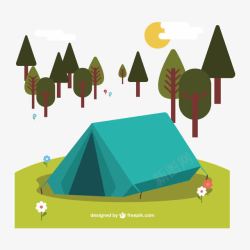 郊外蓝色野营帐篷风景素材