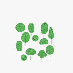 绿色简笔抽象小树林矢量图素材