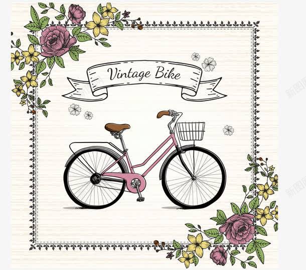 复古彩绘单车和花卉png免抠素材_88icon https://88icon.com 单车 复古 彩绘 花卉