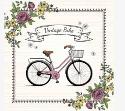 复古彩绘单车和花卉素材