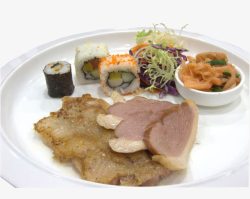 堂食菜品鸡扒烟鸭胸定食高清图片