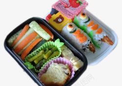 装满寿司和蔬菜的可爱盒饭素材