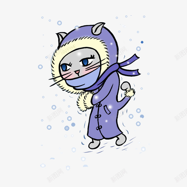 寒风中穿蓝色外套的猫png免抠素材_88icon https://88icon.com 免抠 卡通 外套 寒风 手绘 猫 素材 蓝色 雪花 风中冷得发抖的人