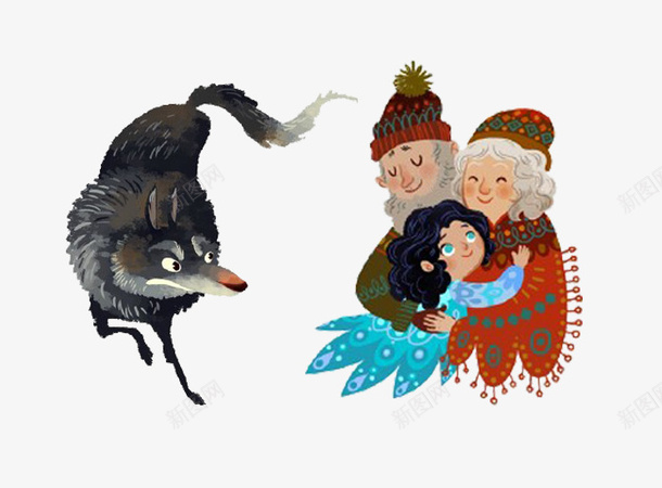 卡通爷孙和大灰狼png免抠素材_88icon https://88icon.com 大灰狼 奶奶 孙女 爷爷