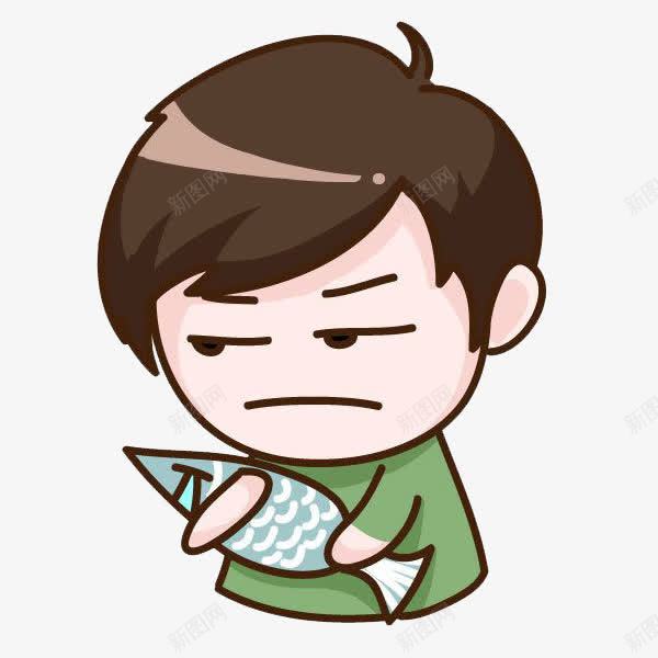 抱鱼的小男孩png免抠素材_88icon https://88icon.com 卡通 小男孩 手绘 绿衣服