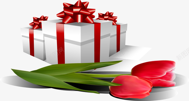 白色礼物盒郁金香矢量图ai免抠素材_88icon https://88icon.com 促销装饰 礼物盒 装饰图案 郁金香 矢量图