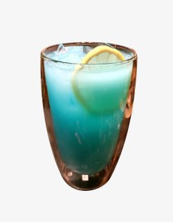 加冰冷饮玻璃杯装蓝色蓝柑味气泡水高清图片