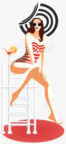 戴帽子的美女手绘夏天素材