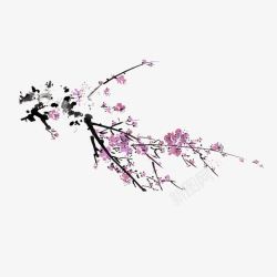 水墨桃花中国风装饰图案素材