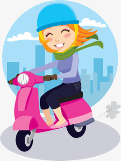可爱卡通插图迎风骑电动摩托车的素材