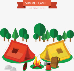 夏天露营两张帐篷矢量图素材