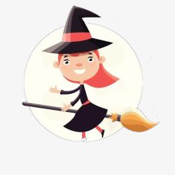 可爱的卡通小女巫骑着魔法扫帚素材