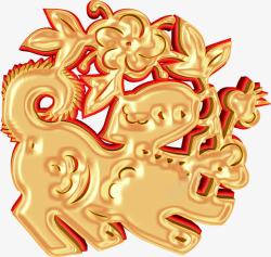 中国风金色浮雕狗年图案素材