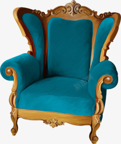 手绘蓝色天鹅绒欧式座椅素材