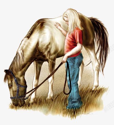 喂马的小女孩png免抠素材_88icon https://88icon.com 创意 卡通 小女孩 手绘 马