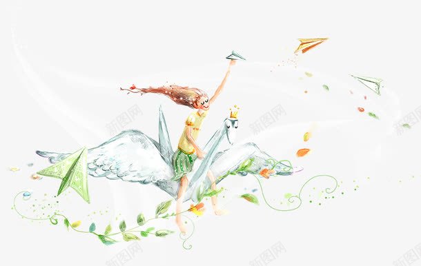 骑着鸟的女孩png免抠素材_88icon https://88icon.com 卡通女孩 女孩 手绘女孩 纸飞机 骑鸟