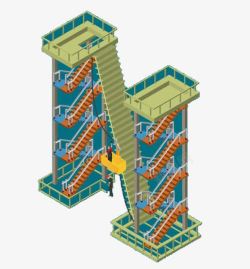 蓝色楼梯建筑字母n素材