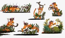 老虎植物图案素材