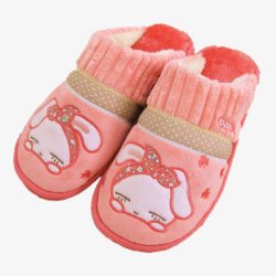 粉色小兔毛绒居家鞋素材