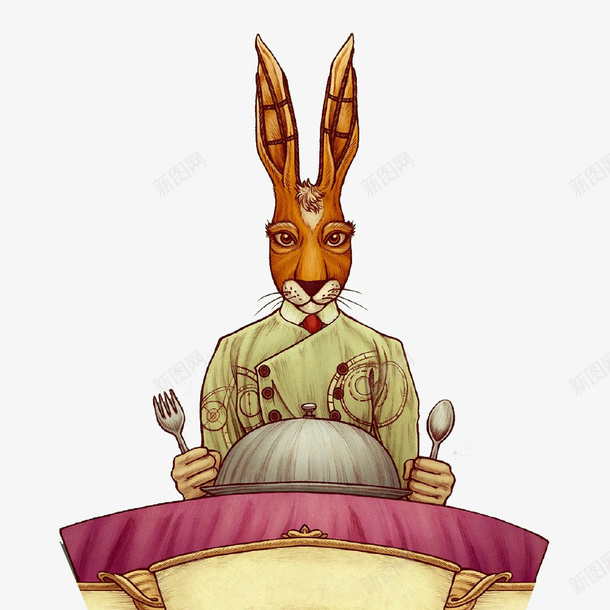 拿着刀叉的兔子厨师png免抠素材_88icon https://88icon.com 兔子 刀子 卡通 叉子 手绘 棕色 盘子 设计