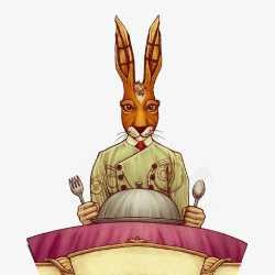 拿着刀叉的兔子厨师素材