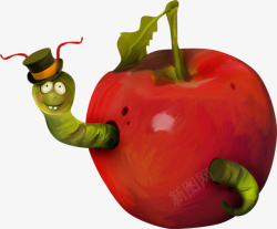 大虫手绘苹果大虫子高清图片