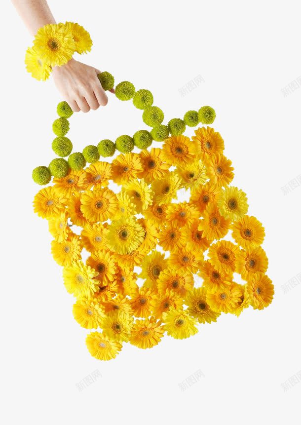 黄色花组成的包png免抠素材_88icon https://88icon.com 包包 小黄花 手臂 花朵