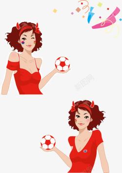 穿红裙的足球美女素材
