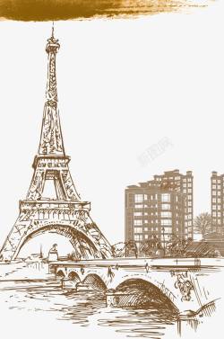 手绘巴黎建筑背景素材