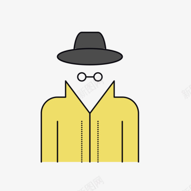 侦探绅士黑帽侦探装标图矢量图图标图标