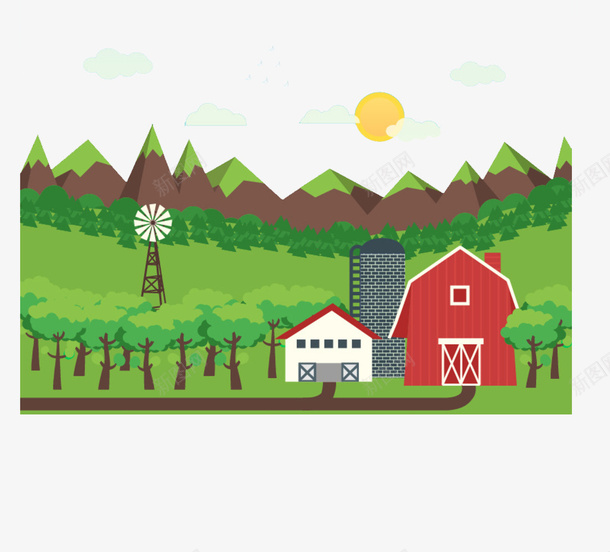 绿色山村png免抠素材_88icon https://88icon.com 卡通 山村 房子 手绘 绿色